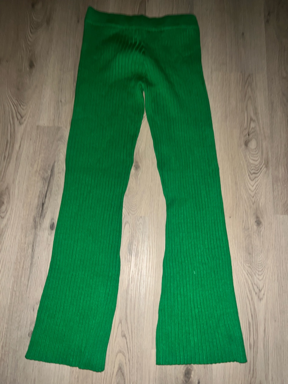 ASOS Green Ribbed Flare Pants Size 10 High Rise Knit Stretch - Picture 5 of 13
